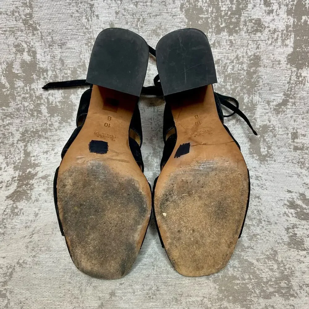 Coach Minetta Suede Tie Back Block Heeled Sandals in Black